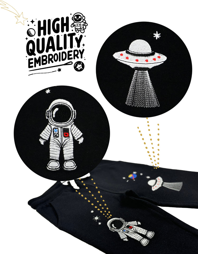 Young Astronaut 100% Cotton with Playful Embroidery Pants