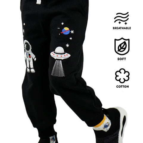 Young Astronaut 100% Cotton with Playful Embroidery Pants